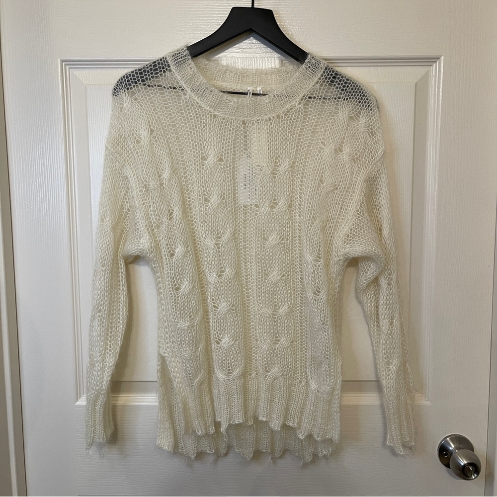 Anthropologie Wool Blend Distressed Knit Sweater White Size XXS